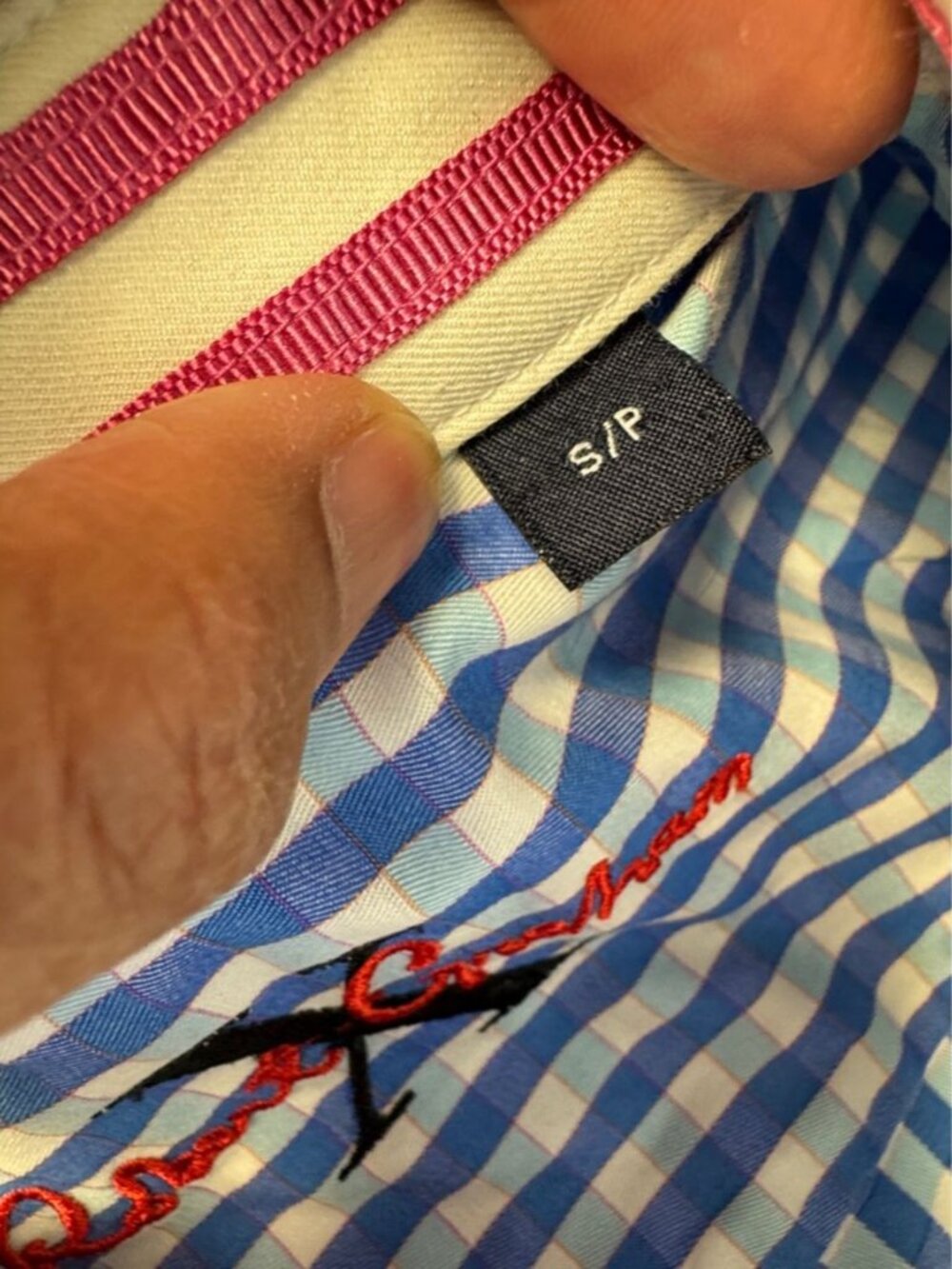 Robert Graham Men's Blue and White Gingham Button-Up Shirt Size S Flip Cuff - Picture 15 of 16